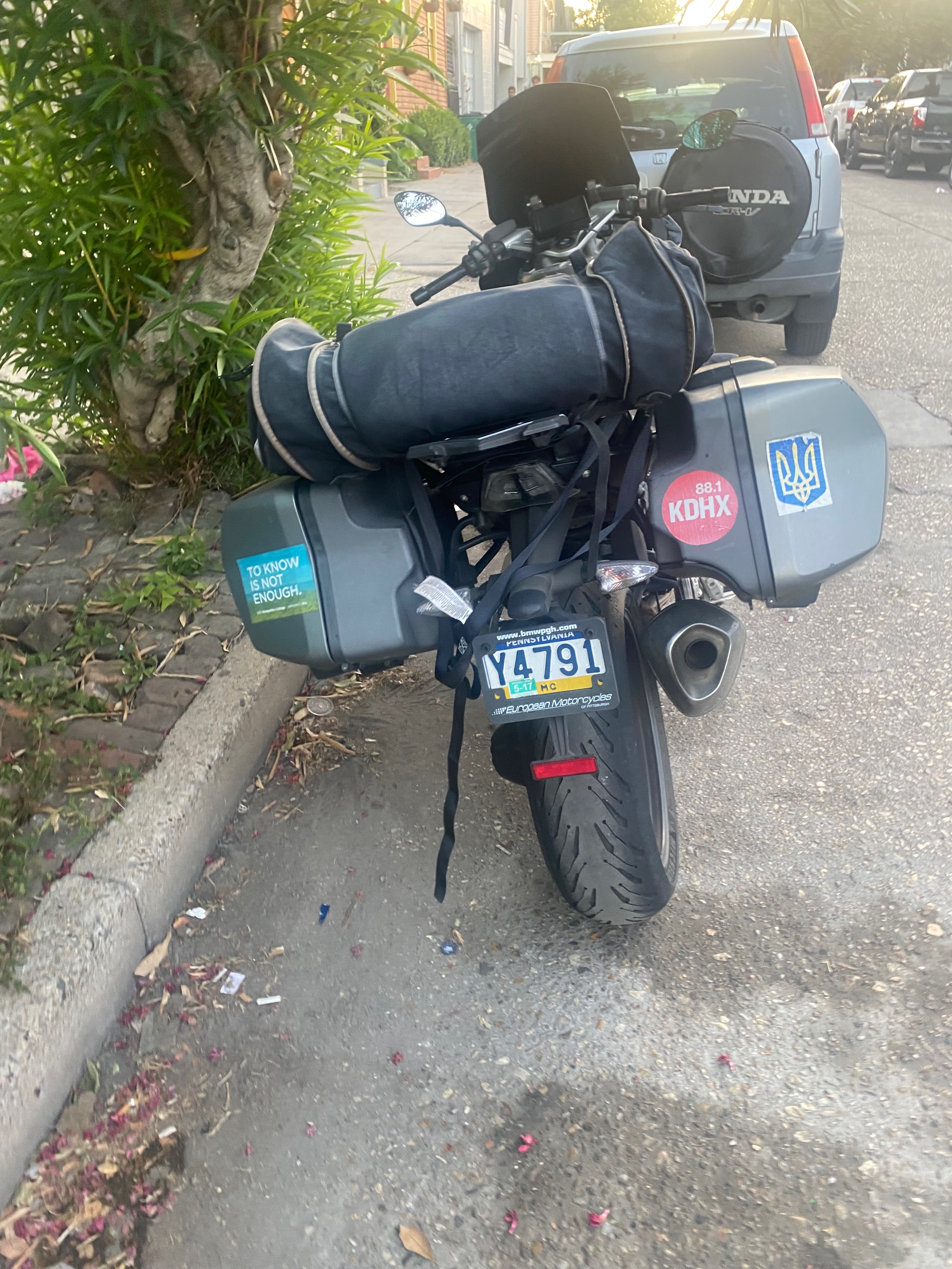 BMW loaded for the road — Non Satis Scire sticker